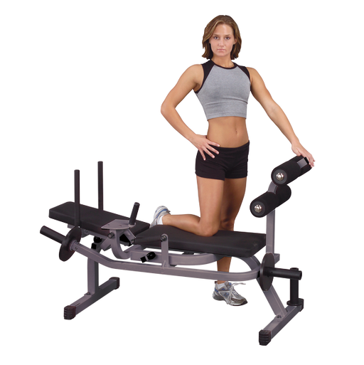 Body Solid Horizontal Ab Crunch Bench Machine Package with Olympic Bumper Plates 42.5 lbs