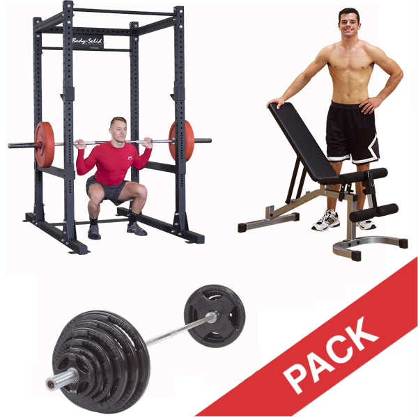 Commercial Power Rack Squat And Benchpress Package with Olympic Barbell and Weights 300lb